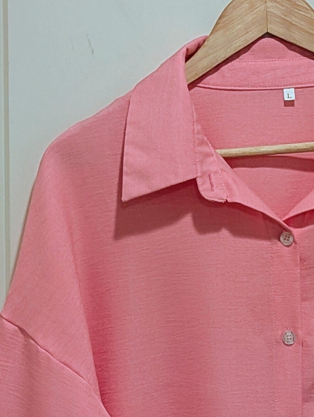 3/$30 EUC L Bright Pink Oversized Button Front Long Sleeve Dress Shirt - Picture 2 of 4